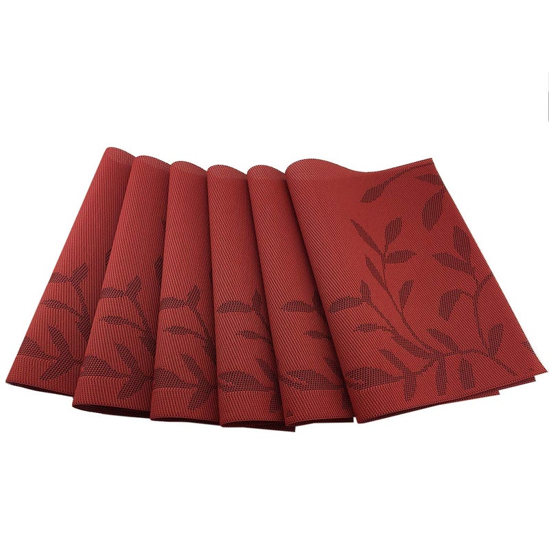 Gugrida Place Mats PVC Set of 6, Table Placemats Set of 6 PVC Table Mats Natural Color (6 pcs, Red Leaves) - Image 2